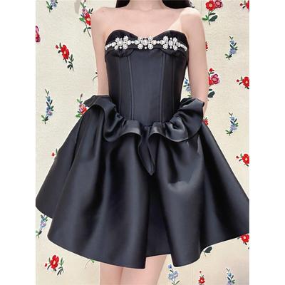 【zui高品质】sst时尚优雅气质钉珠钻饰抹胸蓬蓬连衣裙shushu