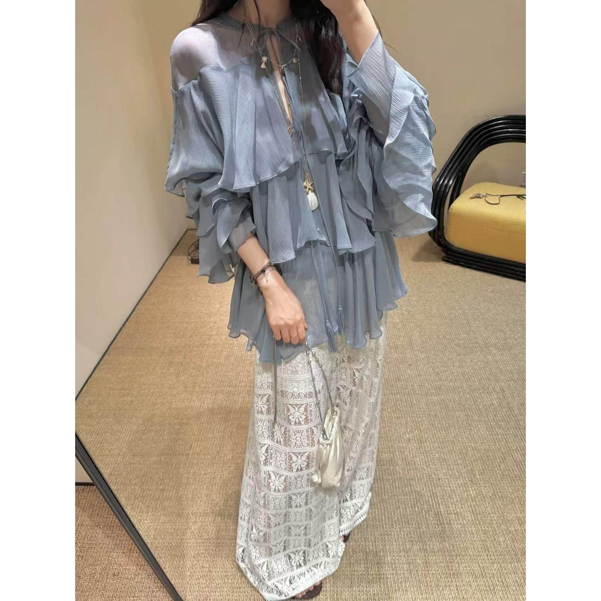 【zui高品质】intotheea荷叶边设计系带衬衫松弛感蛋糕真丝上衣,女装/女士精品,真丝上装,淘宝优惠券,粉丝福利购,淘宝优惠卷