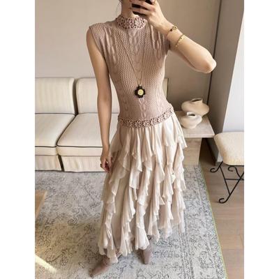 【zui高品质】noneto针织钩花拼接荷叶边连衣裙收腰显瘦仙气长裙