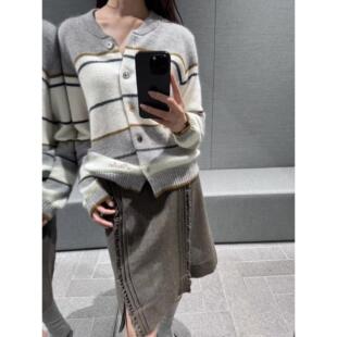 【zui高品质】marchen25秋冬甜美温柔风条纹羊毛针织开衫毛衣女