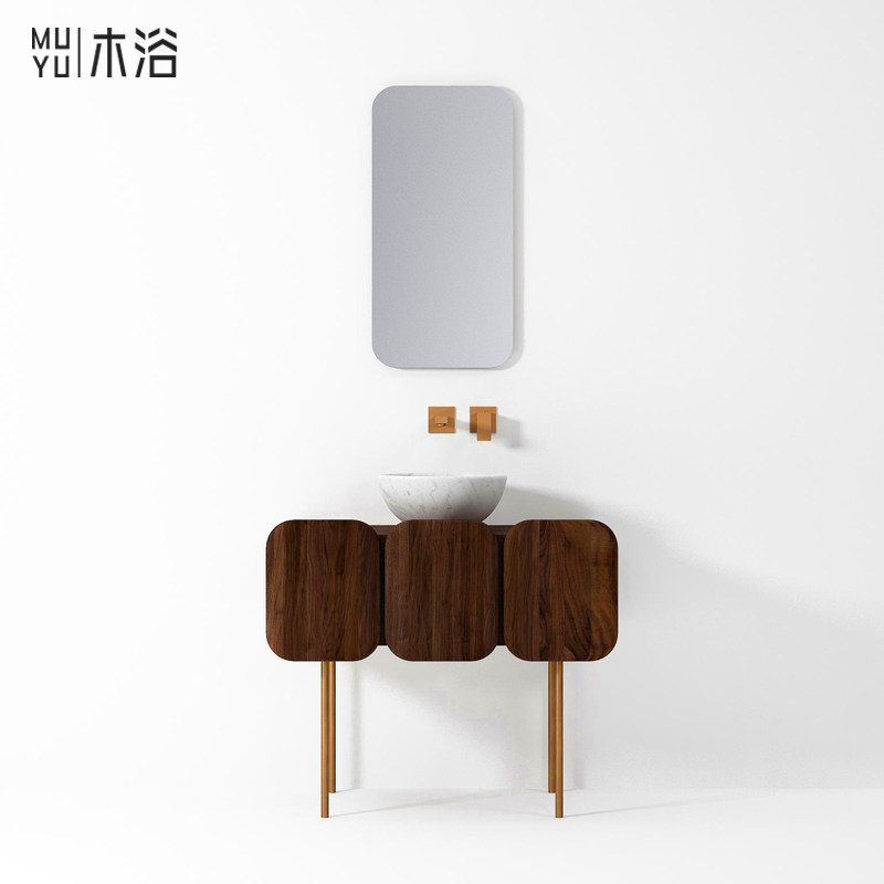 复古轻奢贝壳洗漱台北欧日式实木
