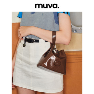 高级感手提单肩斜挎小包 MUVA小众设计真皮水桶包女包包2023新款
