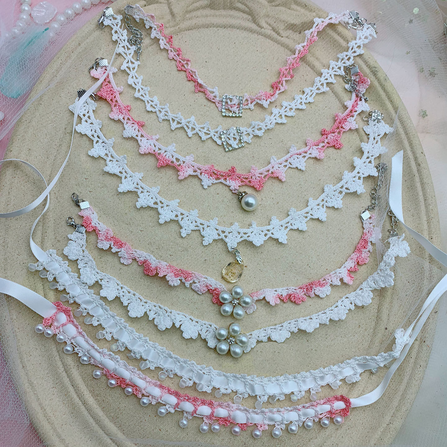 Lolita珍珠花朵项链花嫁茶会颈链洛丽塔手作小锁骨链甜美lo娘脖饰