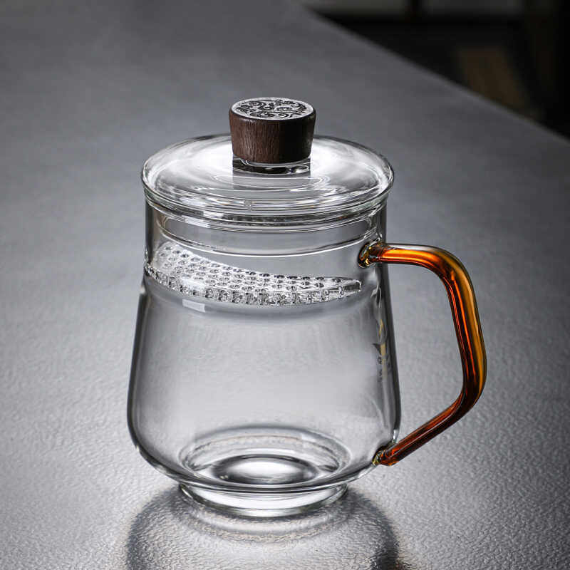 金煊德玻璃杯高硼硅耐热月牙过滤绿茶杯个人主人杯泡茶花茶杯带盖