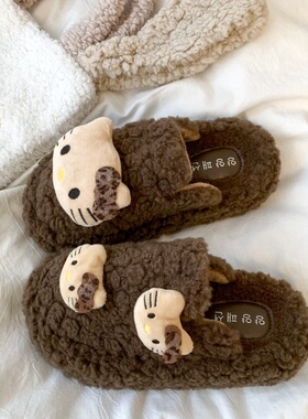 儿童棉拖鞋2025冬季女童包头拖鞋Kitt猫卡通女大童保暖棉鞋羊羔毛