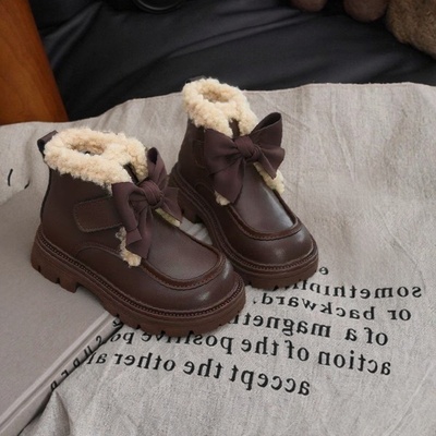 女童雪地靴冬季新款儿童加绒棉靴皮面防水毛毛鞋爆款女宝大棉鞋潮