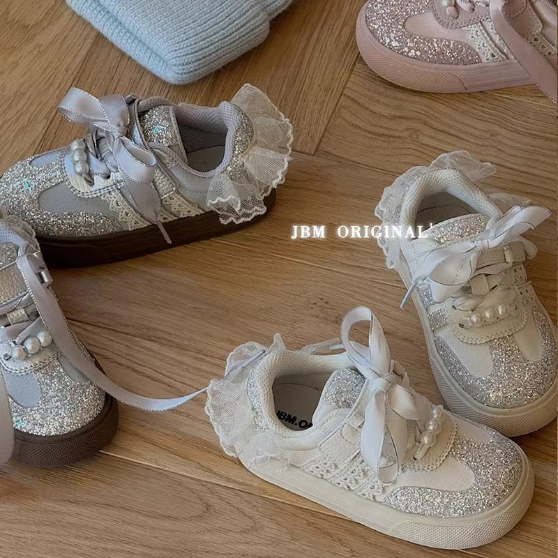 女童小白鞋芭蕾风蕾丝德训鞋2025春秋女孩公主鞋轻便板鞋运动鞋潮,童鞋/婴儿鞋/亲子鞋,运动鞋,淘宝优惠券,粉丝福利购,淘宝优惠卷