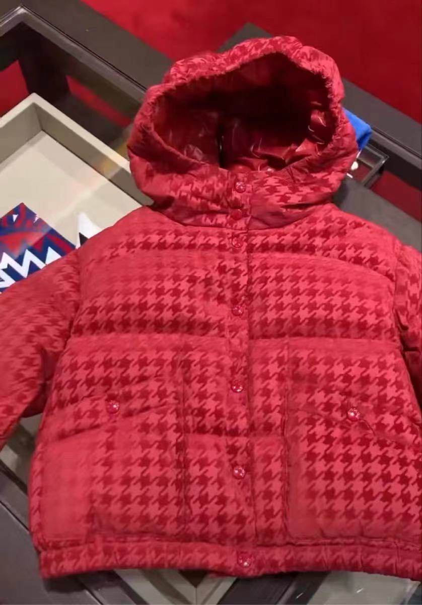 Fei 秋冬新款 儿童羽绒服红色千格鸟保暖加厚外套