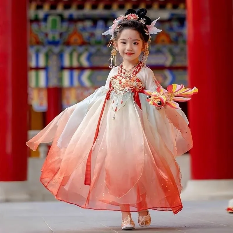 汉服女童春夏2025新款锦鲤儿童古风国风连衣裙女孩可爱公主裙