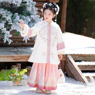 女童马面裙套装 女孩加绒加厚中国风汉服拜年服玉兔仙子 2025新年款