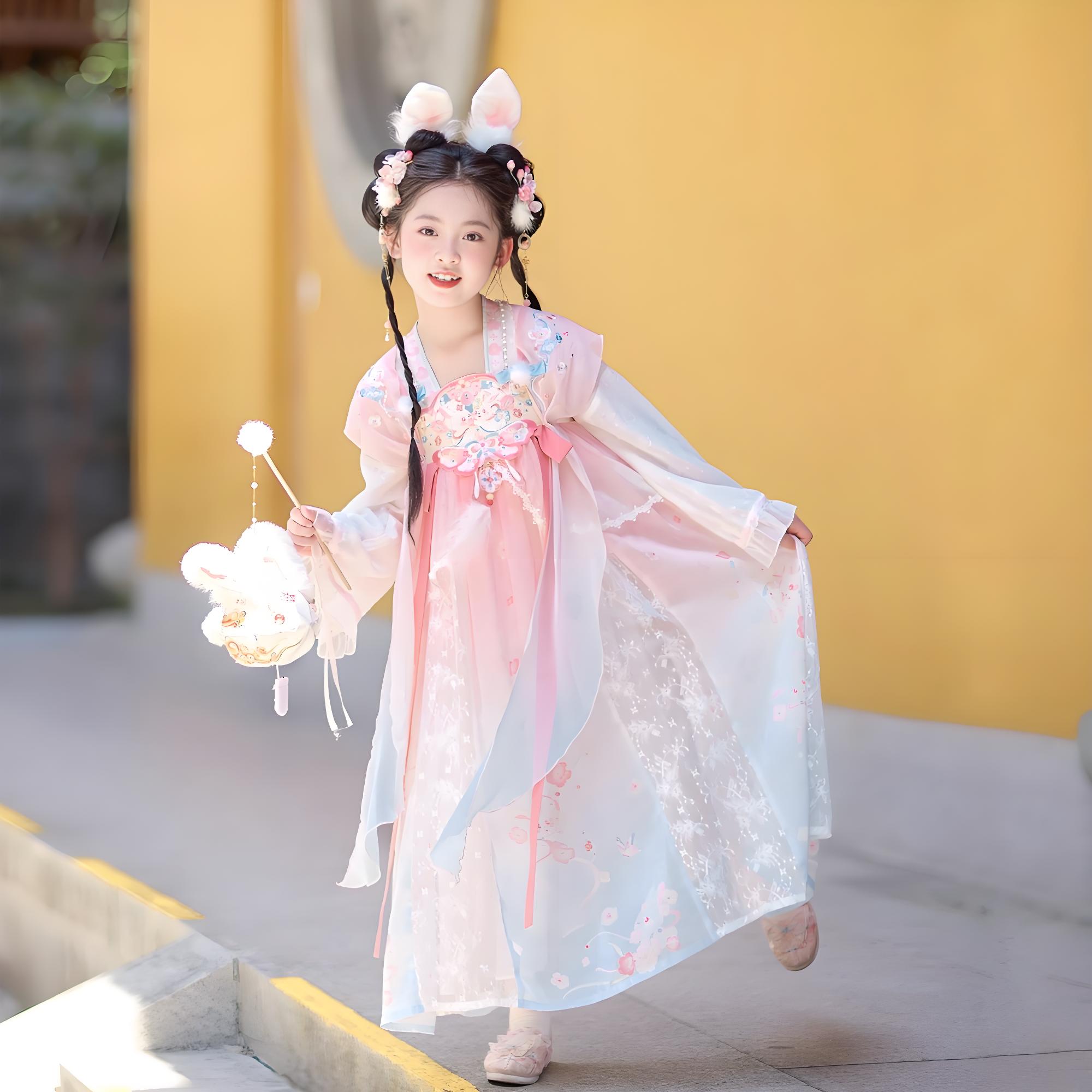 汉服女童秋款2025新款古风连衣裙唐装超仙公主裙中秋小嫦娥国风