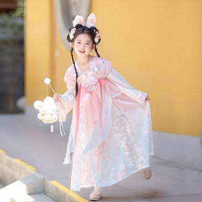 汉服女童秋款2025新款古风连衣裙唐装超仙公主裙中秋小嫦娥国风