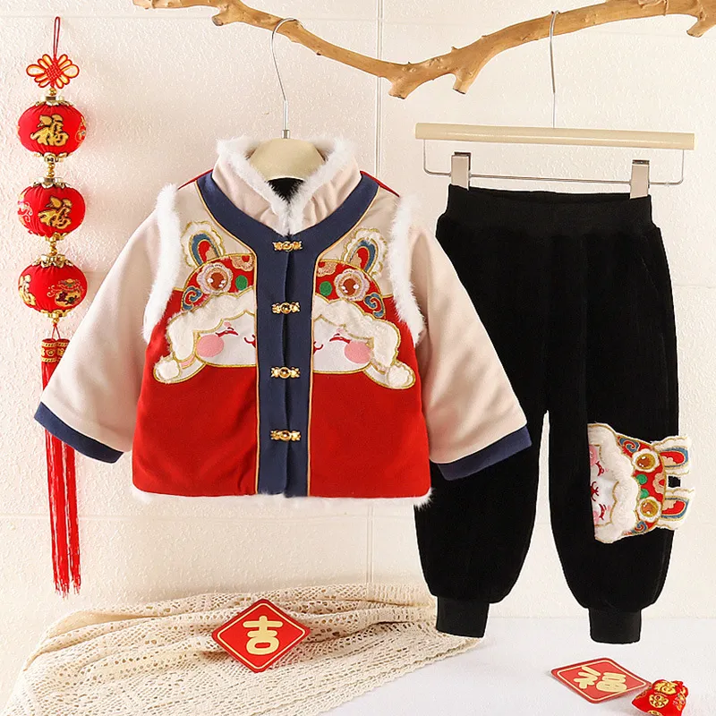 拜年服男童2025新款儿童汉服中国风过年服新年套装周岁礼服男宝宝