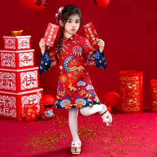 酒窝同款过年衣服女童旗袍冬新款连衣裙新中式儿童礼服拜年服可爱