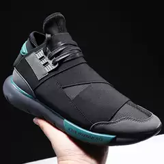 Trendy Japanese Y3 Lightweight Casual Sneakers for Men, Summer Breathable Black Warrior Ninja Shoes, Genuine Leather Thick-Soled Men's Shoes, Trendy