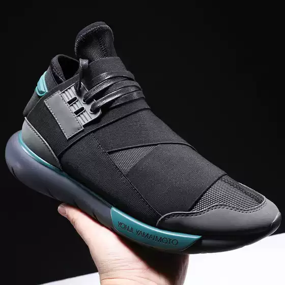 Trendy Japanese Y3 Lightweight Casual Sneakers for Men, Summer Breathable Black Warrior Ninja Shoes, Genuine Leather Thick-Soled Men's Shoes, Trendy