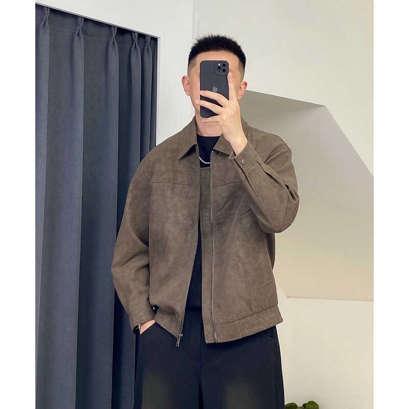 潮流翻领夹克皮衣扎染时尚