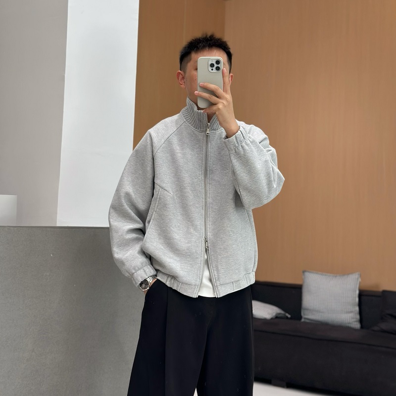 针织拼接双拉链立领卫衣