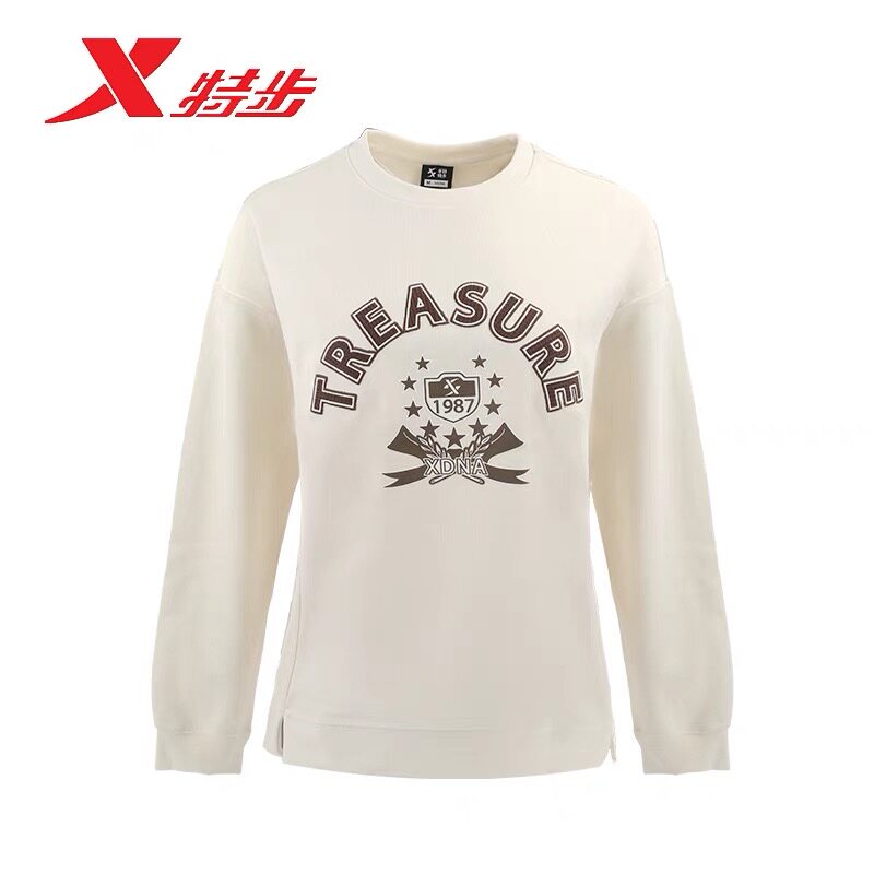 特步运动卫衣女款2024秋季新款圆领套头休闲百搭上衣976328920210图片