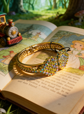 双心春天气息弹簧开合硬性满钻手镯[欧美复古独家孤品/满100包邮]