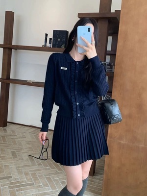 韩系学院风毛衣套装裙女秋季高级感灰色针织开衫上衣半身裙两件套