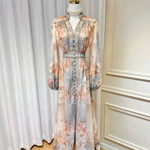 高级小众长袖连衣裙春季轻奢名媛重工精致设计感多巴胺绝美礼服裙