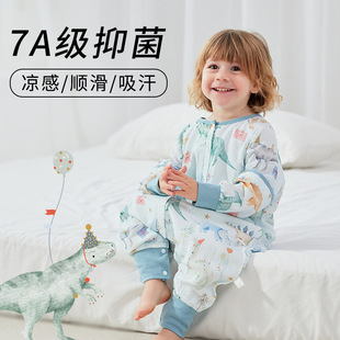儿童睡袋春夏季薄款竹棉莫代尔纱布婴儿连体衣爬服宝宝睡衣防踢被