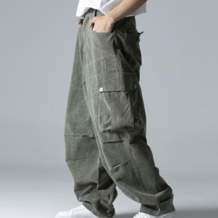 VIVIIVII“Military” 水洗纹路帆布窄口大宽松巨型色口袋工装裤