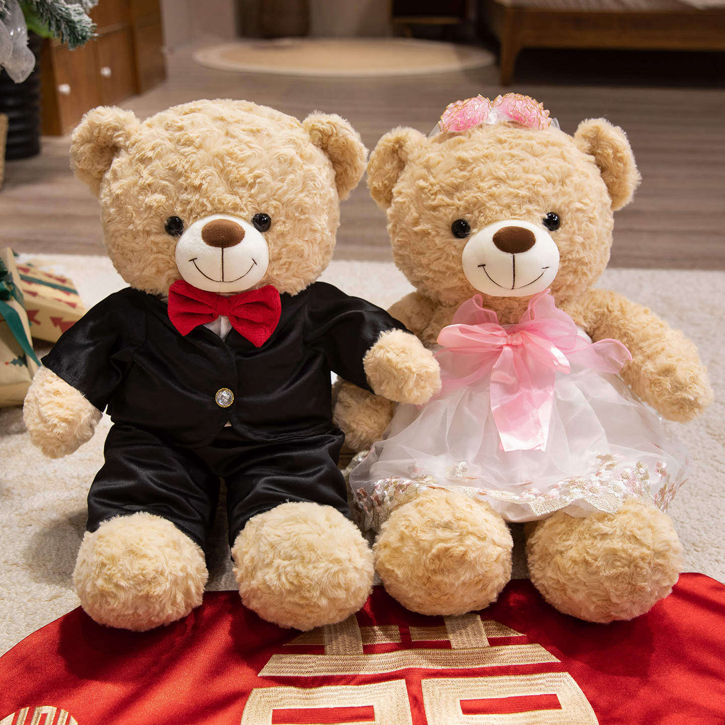可爱小熊公仔婚纱熊压床娃娃婚礼泰迪熊情侣熊玩偶生日结婚礼物女