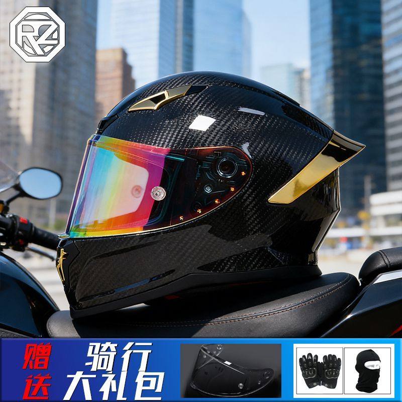 ORZ闪电头盔碳纤维摩托车头盔男女黑武士全盔机车3c大尾翼蓝牙槽