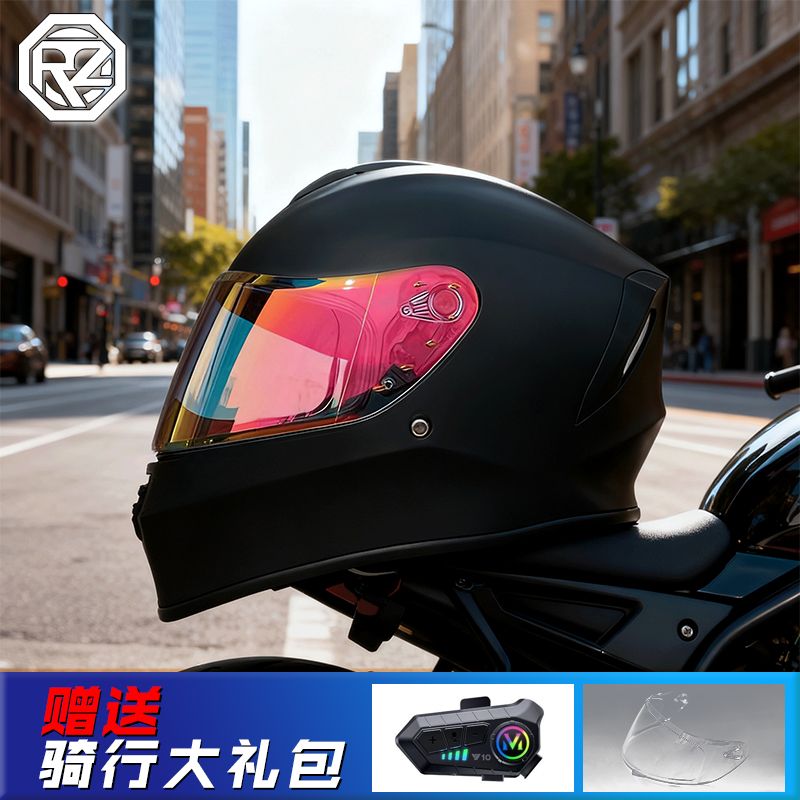 ORZ头盔男女全盔四季个性尾翼蓝牙时尚潮流酷炫电动车情侣摩托车