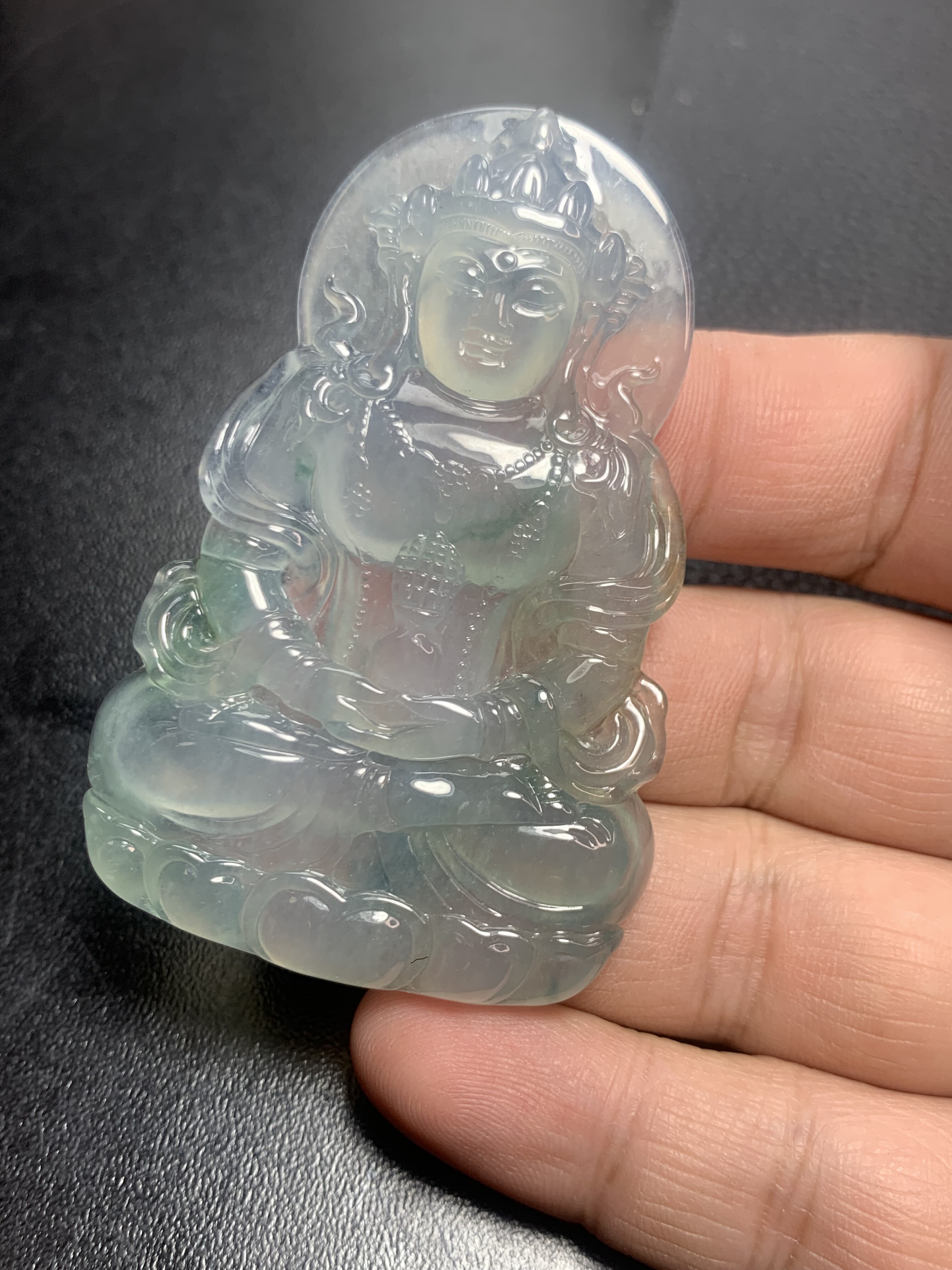 高冰种飘花观音度母挂件天然翡翠A货现货