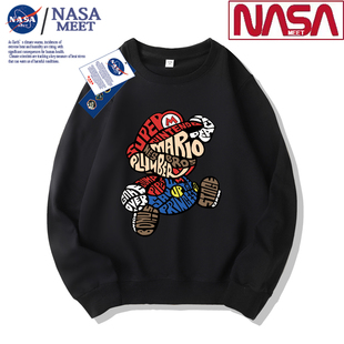 男装 打底衫 保暖上衣 宽松圆领套头长袖 NASA潮牌卫衣男纯棉秋冬新款