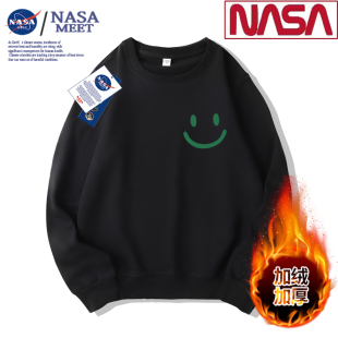 NASA联名款 宽松圆领加绒加厚青年潮牌ins休闲上衣 保暖卫衣男长袖