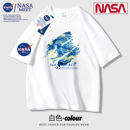 NASA联名款潮牌纯棉短袖T恤男女同款ins2024夏季新款宽松半袖上衣