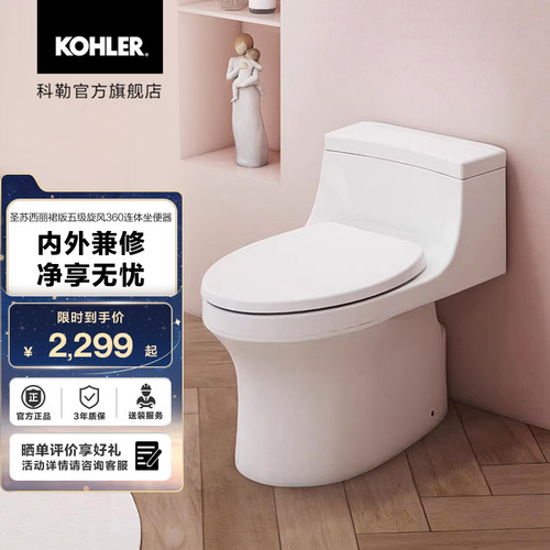 科勒五级旋风陶瓷普通马桶