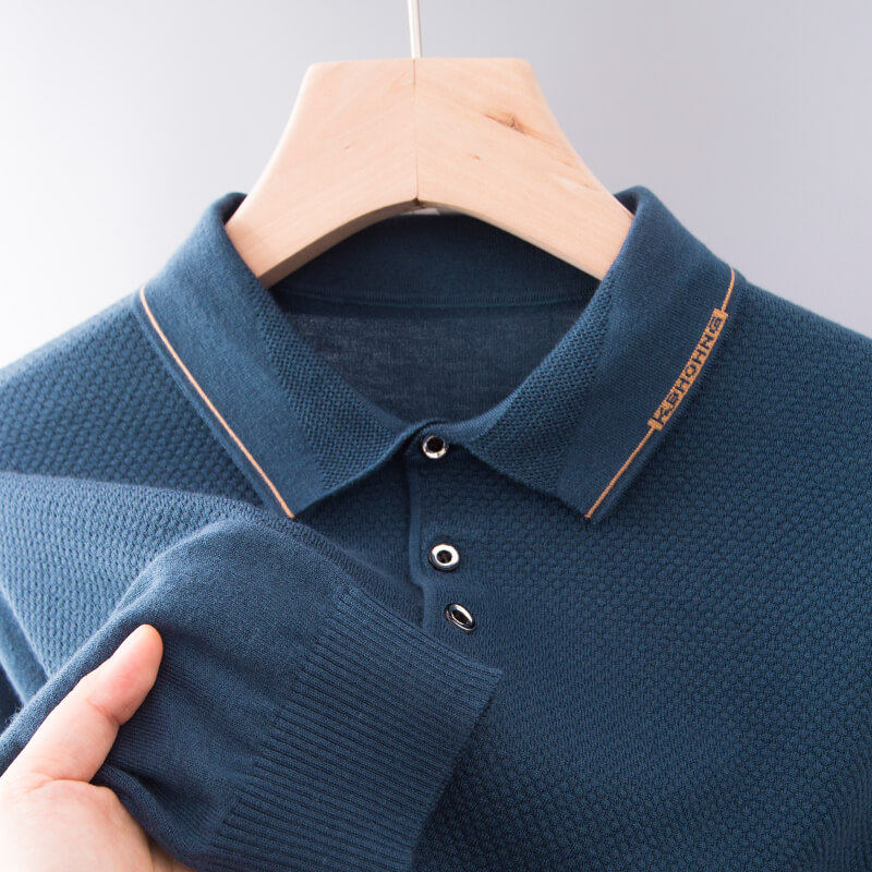 男士上衣polo有带翻领毛衣针织中年爸爸装秋冬季新款羊毛衫上衣服
