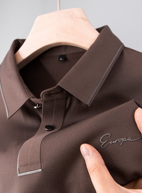 男士长袖t恤春秋装上衣新款polo衫衬衫领中年爸爸秋衣p0lo40岁50