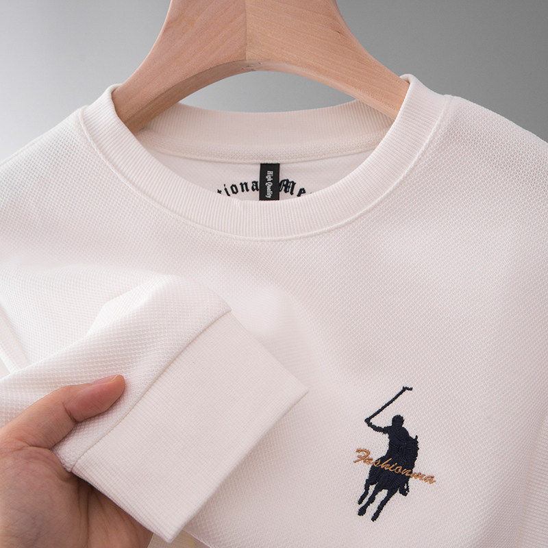 男士长袖t恤保罗polo衫领卫衣圆领上衣中年爸爸春秋装新款打底衫