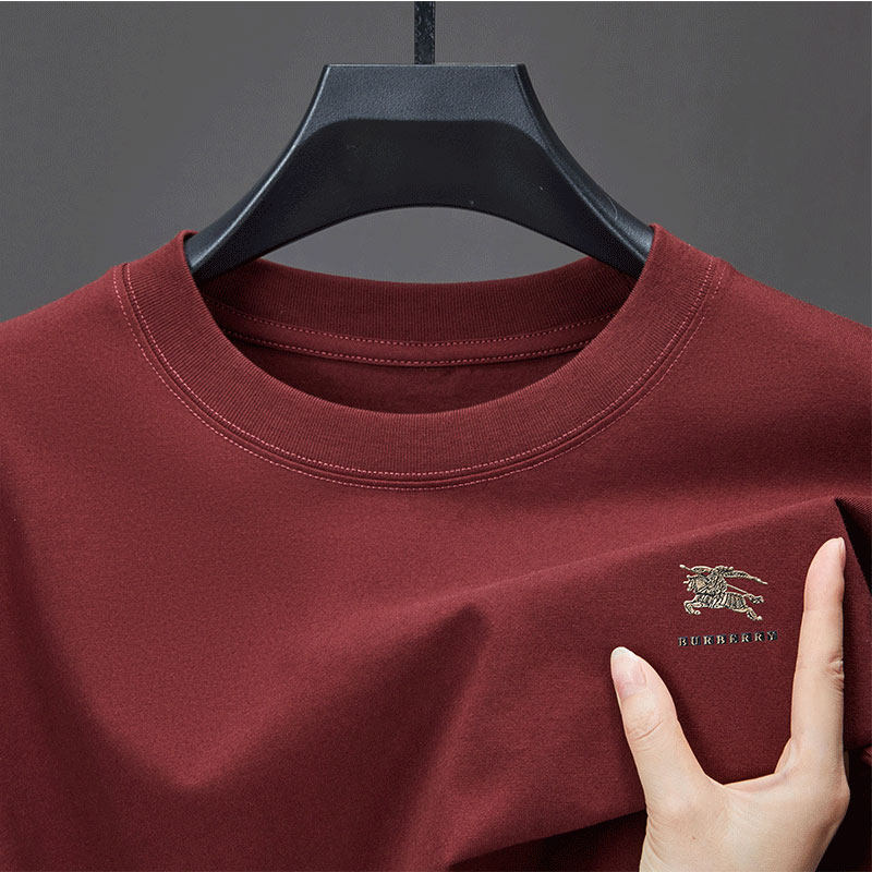 中年男士红色长袖T恤春秋季新款爸爸装纯棉高档刺绣本命年上衣服