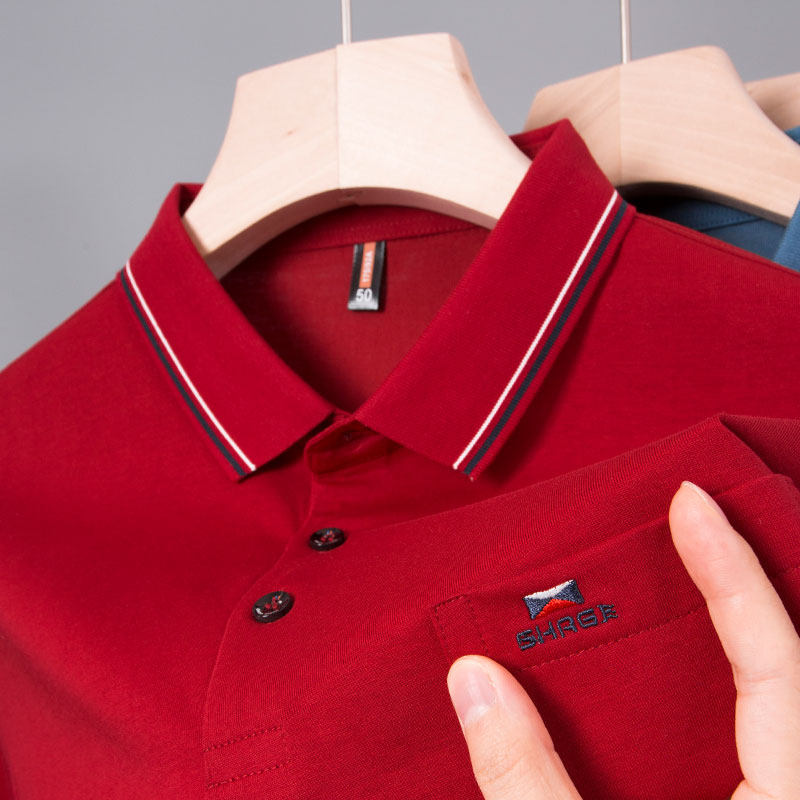 男士短袖t恤冰丝光棉爸爸夏装polo衫结婚宴喜公公婚礼服红色上衣