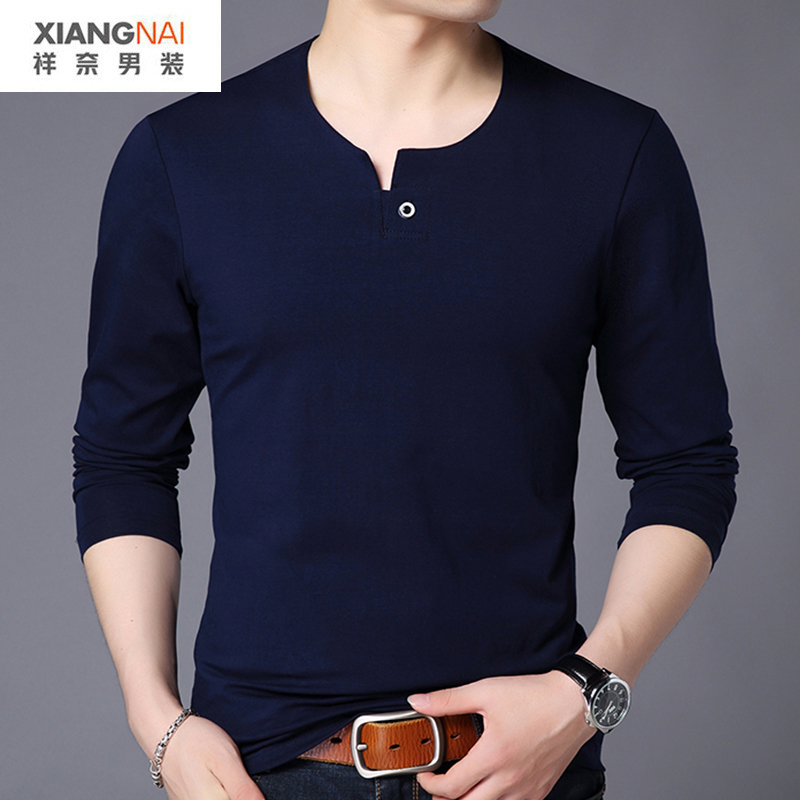 长袖外穿无领纽扣藏蓝色休闲秋衣