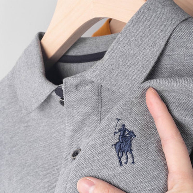 纯棉polo衫保罗男士短袖t恤中年爸爸夏装上衣服夏季新款刺绣长袖