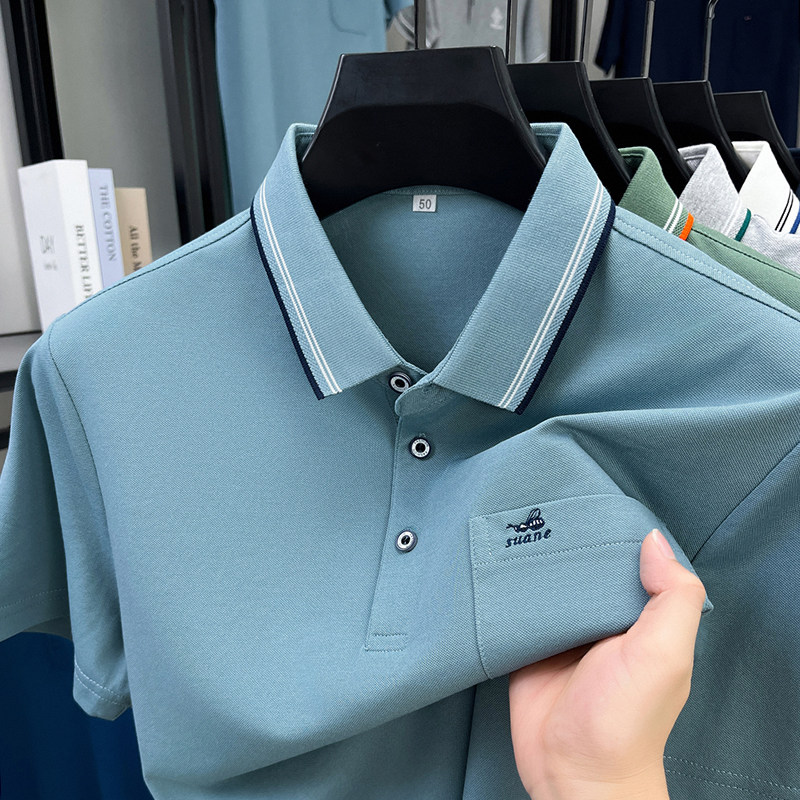真口袋~中年爸爸装夏季新款短袖T恤上衣服男士长袖翻领轻奢POLO衫