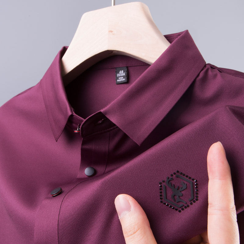 冰丝短袖t恤男士中年上衣服爸爸夏装结婚宴polo衫喜公公婚礼服装