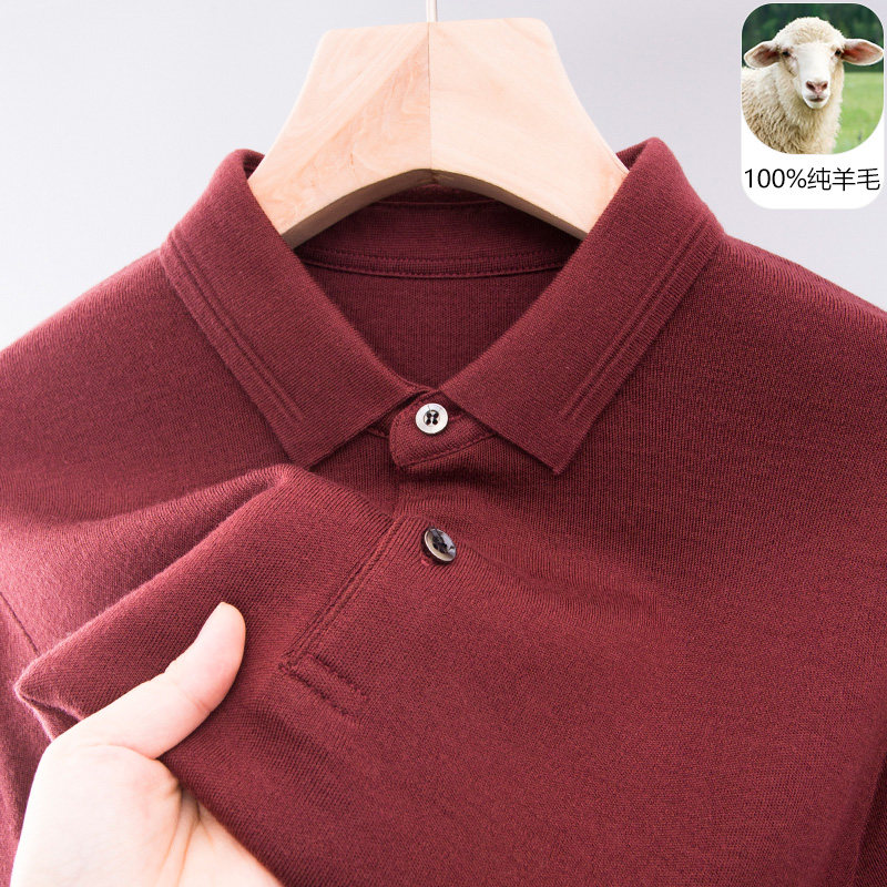 精纺羊毛衫秋冬款男士毛衣polo领100纯羊毛衫爸爸冬季本命年红色