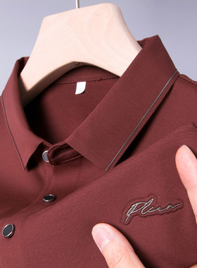 男士短袖T恤POLO衫中年冰丝爸爸夏装父亲喜公公结婚宴上衣服plol