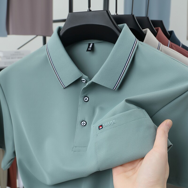 真口袋~男士夏季短袖T恤冰丝polo衫中年爸爸装翻有带领半袖上衣服