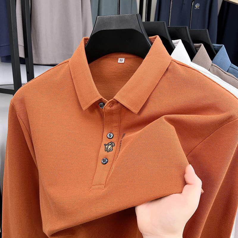 2025男士春秋季新款长袖POLO衫中年爸爸装纯棉上衣服翻有带领T恤