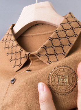 男士针织小衫长袖T恤中年爸爸春秋装polo衫40岁50翻领上衣plol